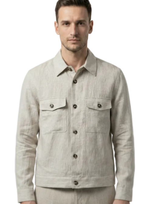 KLASIK 006 The Linen Set — linen overshirt detail