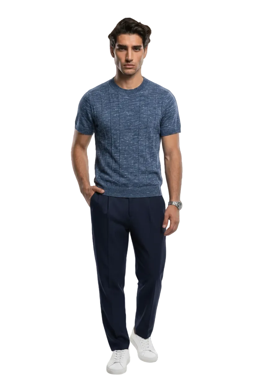 KLASIK 002 The Crew Neck — knitted cotton crew tee in indigo mélange
