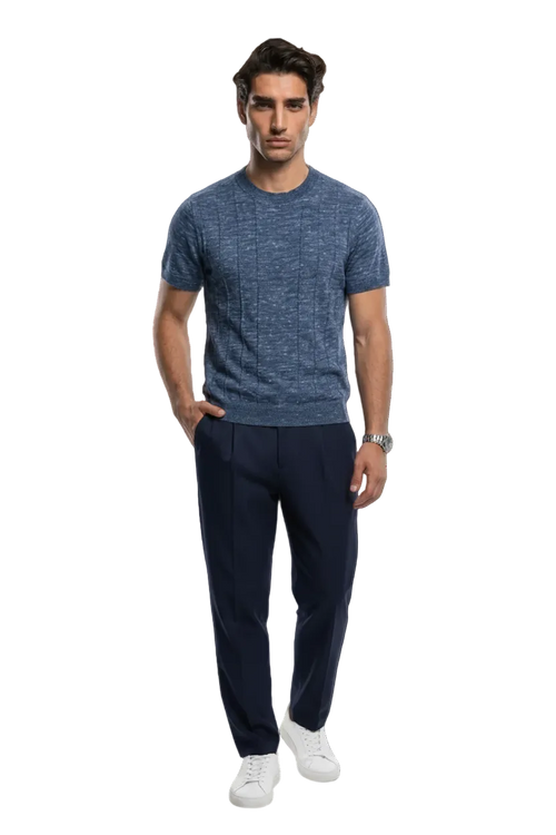 KLASIK 002 The Crew Neck — knitted cotton crew tee in indigo mélange