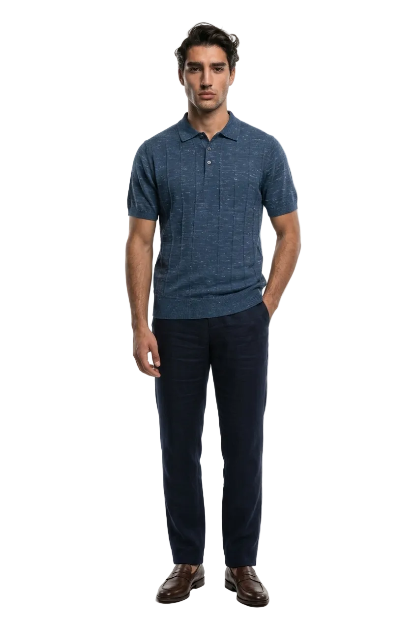 KLASIK 001 The Knitted Polo — fine vertical rib knit detail