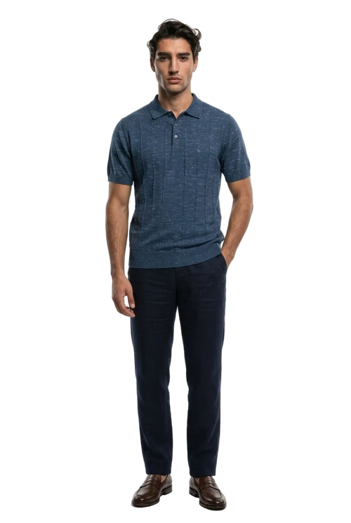 KLASIK 001 The Knitted Polo — fine vertical rib knit detail